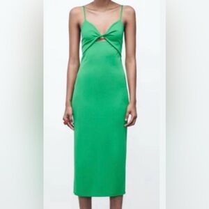 Zara - Green Ruched Midi Dress